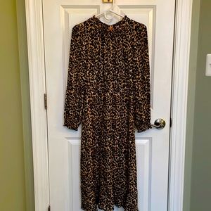 JCrew Factory Leopard Ruffle Neck Long Sleeve Dress